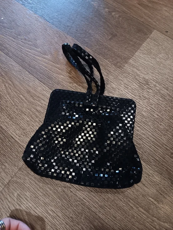 Vintage 70s Black Sequin Wristlet Clutch with Top Handle - Picture 2 of 3